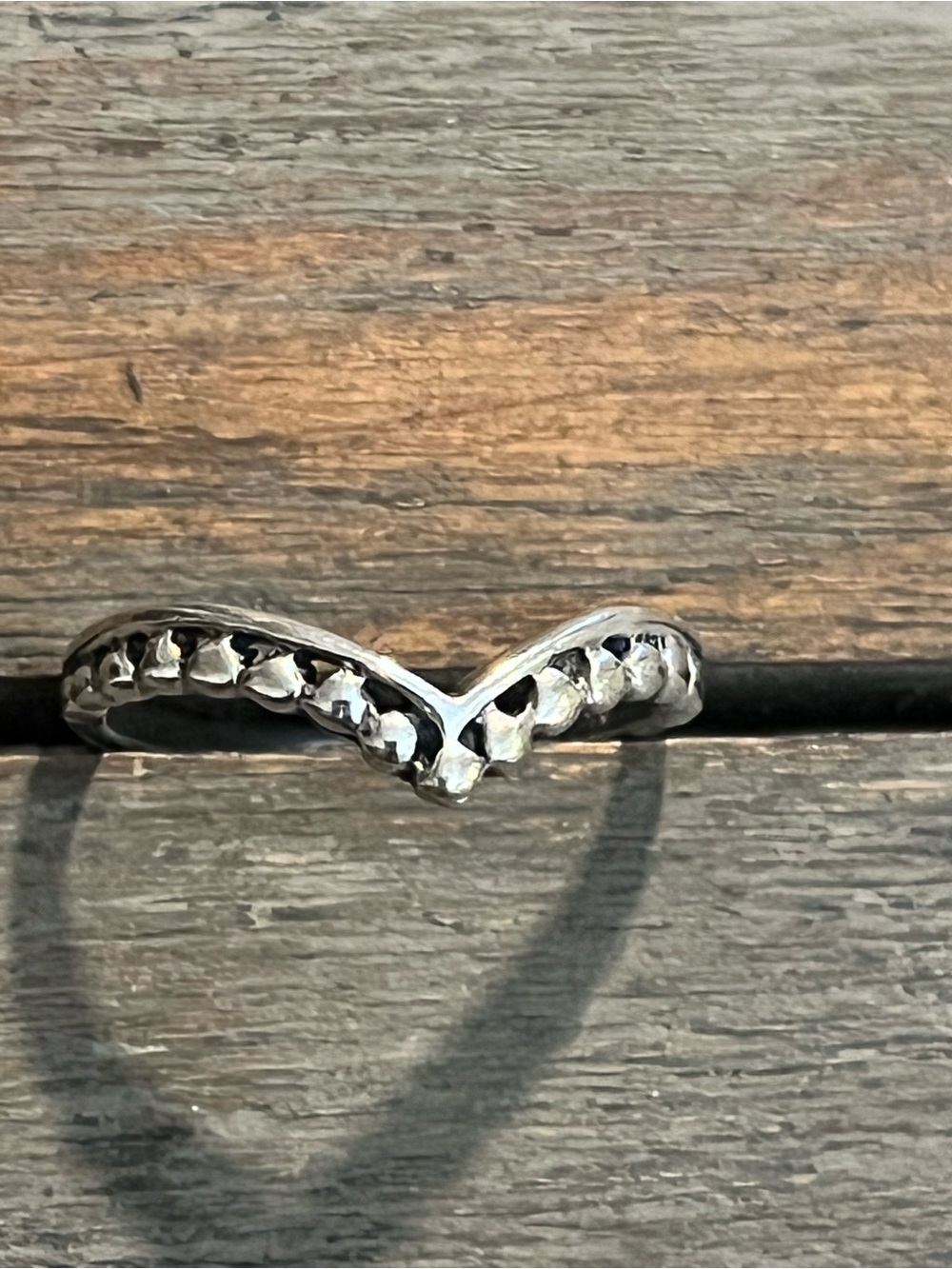 Sterling Silver Chevron Stacking Ring with beaded Texture